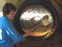 Kathleen Casey with gong